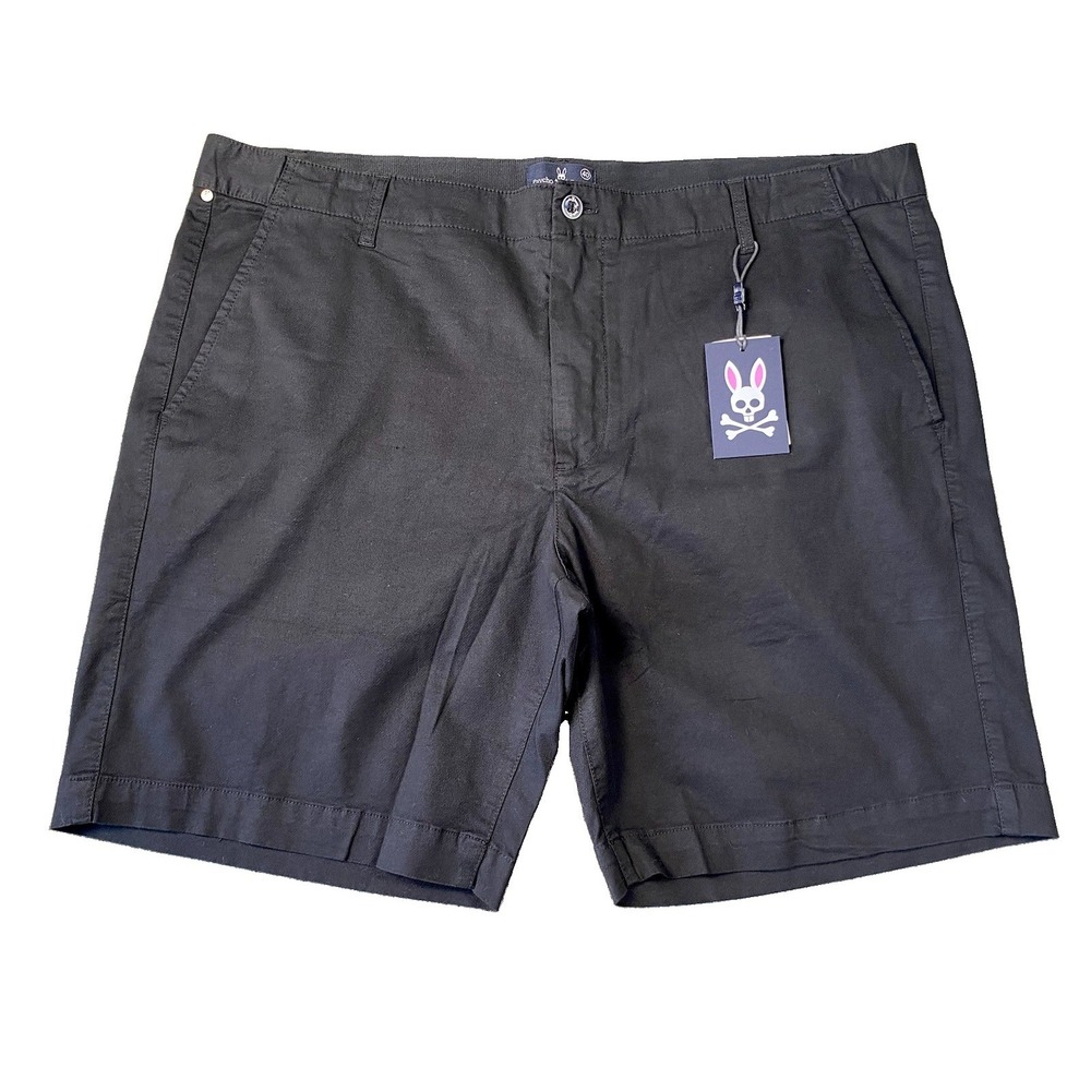 Psycho Bunny Shorts Mens 40 Black Hayden Flat Front Chinos Cotton Stretch NWT